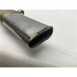 Early 19th century French Lancers officer's sword c1810, the 84cm curving fullered blade retaining most of its bluing, gilding and engraved decoration, inscribed I.S.& C. to ricasso (for Schimelbusch), brass three-bar hilt with elongated elliptical langets and wire-bound leather grip; in polished steel scabbard with two brass suspension rings L100cm overall