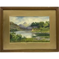 Edward H Thompson (British 1879-1949) 'June - Derwentwater and Causey Pike from Broomhill Point, watercolour signed and dated 1922, titled on artist's studio label verso 20cm x 30cm