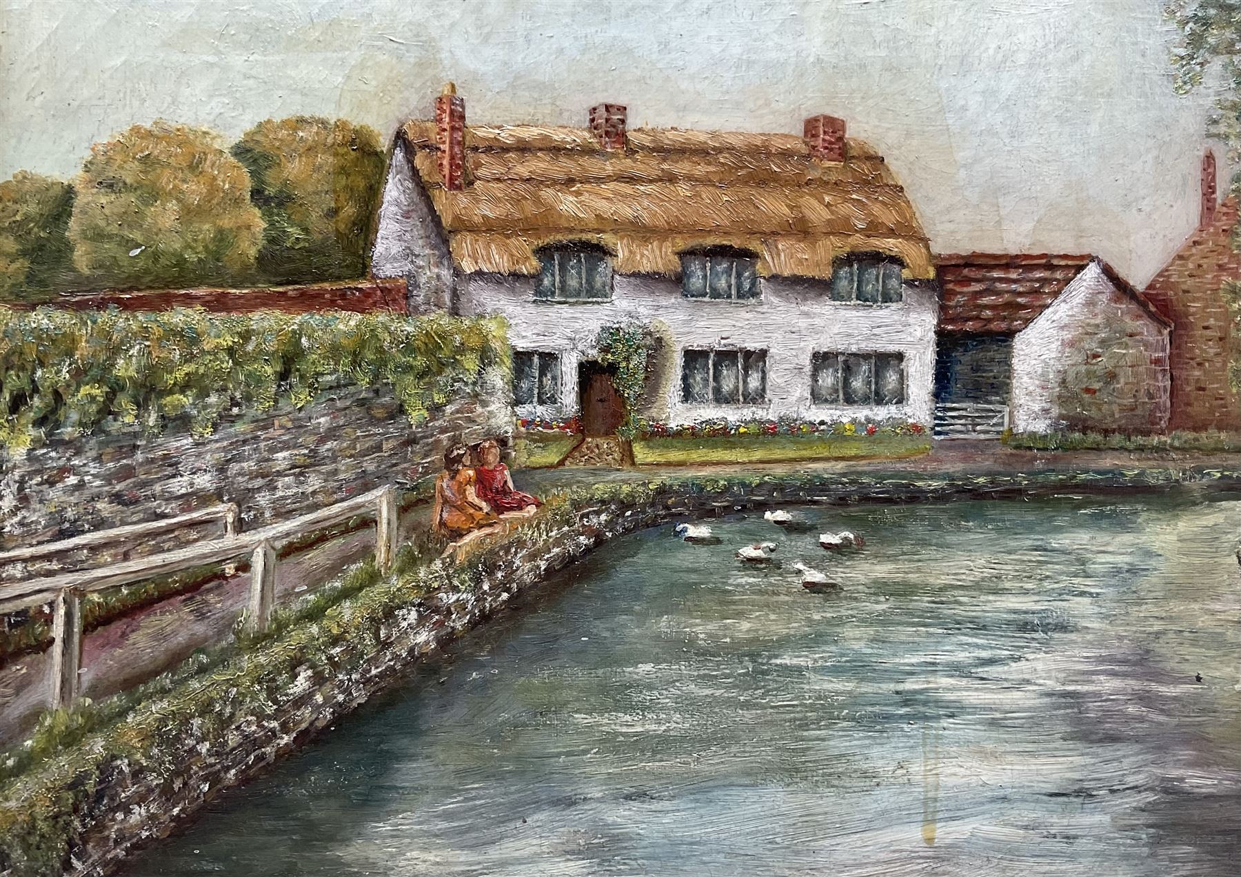 W Cunliffe (British 19th Century): The Thatched Cottage - 'Thornton-le-Dale', oil on canvas unsigned, attributed and titled on label verso 29cm x 38cm 