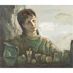 Zhijun Ren (Chinese 1948-): Surreal Portraits and Views, seven oils on canvas variously signed and inscribed, larger examples 55cm x 66cm (7)