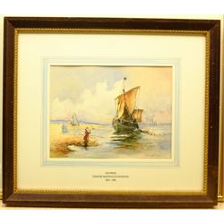 Johan Barthold Jongkind (Dutch 1819-1891): Unloading on the Shore 'Antwerp', watercolour signed, inscribed verso 20cm x 26.5cm