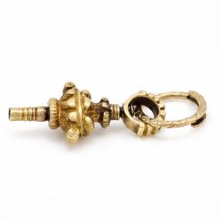 19th century gold pocket watch key and foliate engraved split ring