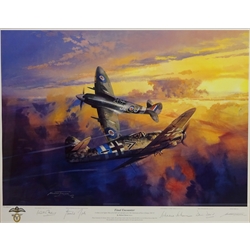  'Final Encounter - 50th Anniversary of Peace in Europe' ltd.ed. print after Michael Turner, No.24/850 signed by the artist and Laddie Lucas, Gunther Rall, Johnnie Johnson, Dennis David, 49cm x 62cm  