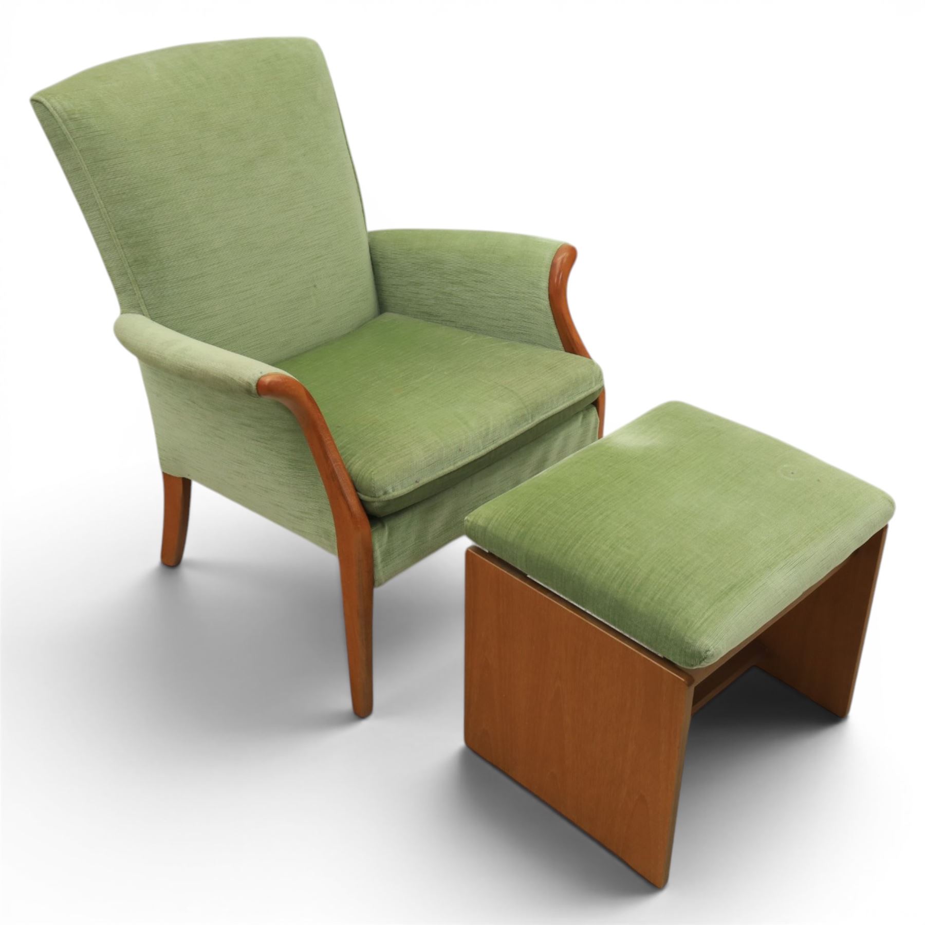Parker Knoll - 'Froxfield' green armchair with associated stool