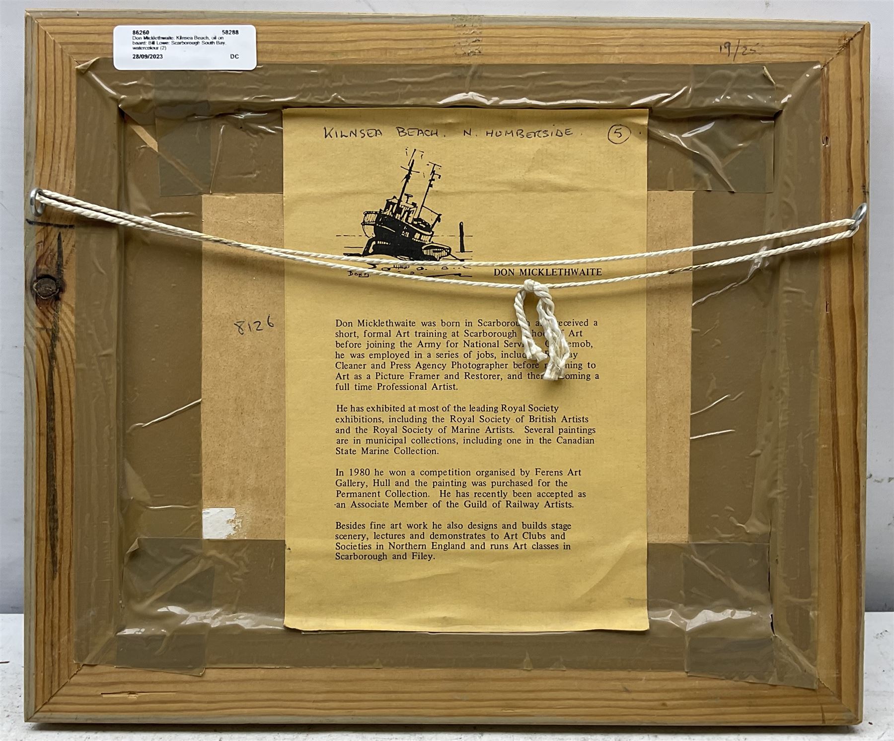 Don Micklethwaite (British 1936-): 'Kilnsea Beach - Humberside', oil on canvas board signed, titled verso 19cm x 24cm; Bill Lowe (British 1922-2006): 'South Bay - Scarborough', watercolour signed, titled verso 23cm x 30cm (2)