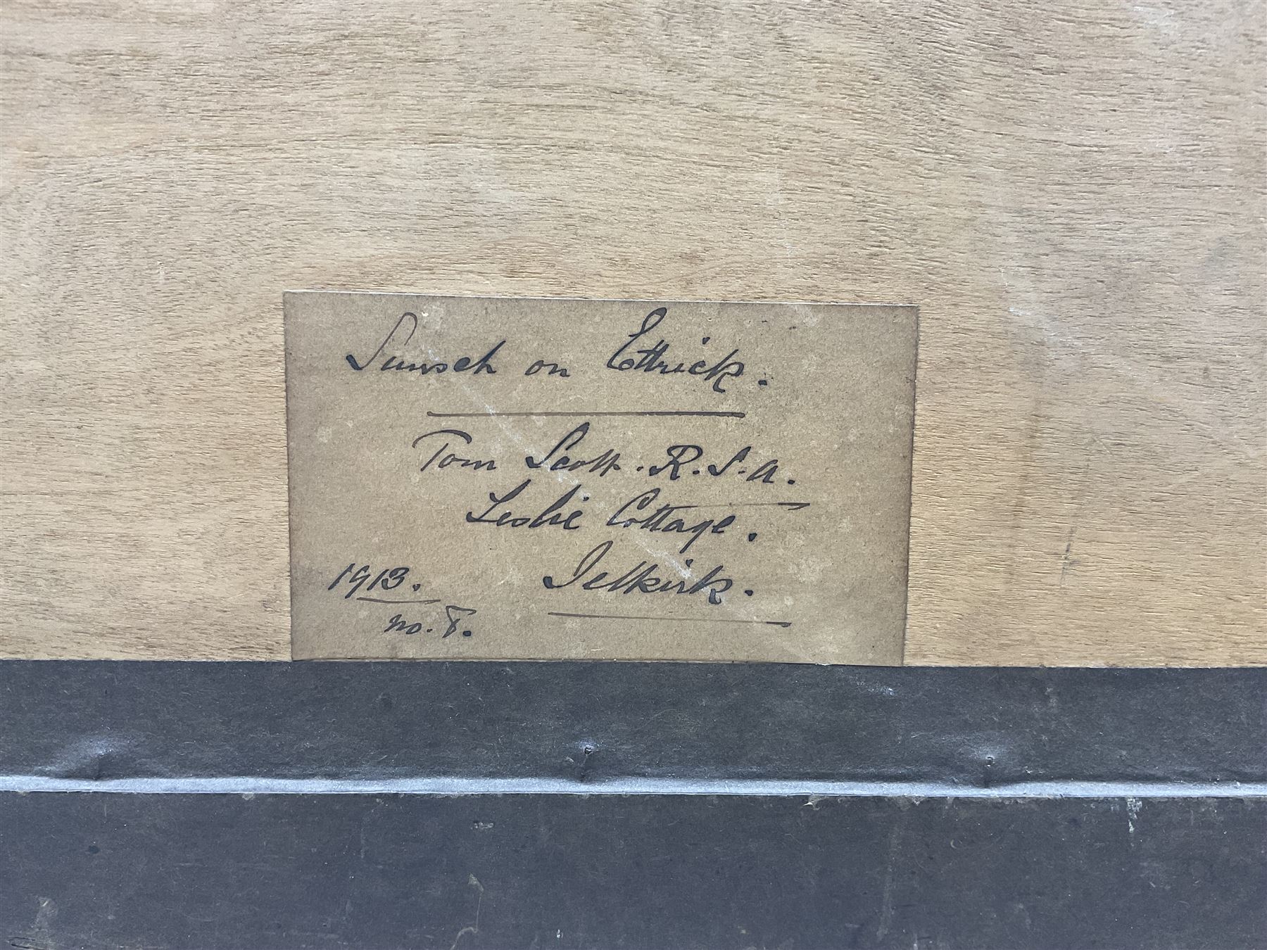 Tom Scott RSA RSW (Scottish 1854-1927): 'Sunset', watercolour signed, indistinctly titled and dated 1913 on original label verso 18cm x 26cm