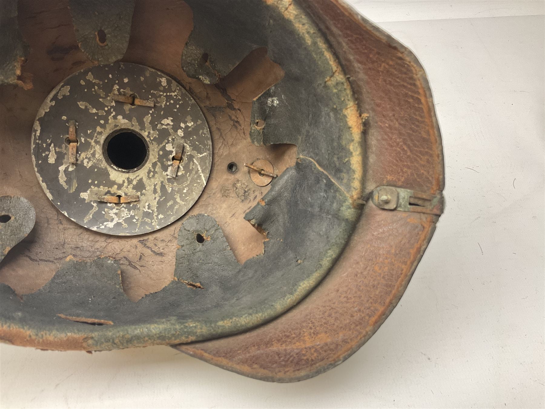 WW1 German leather Pickelhaube helmet with brass plate for Baden regiment, leather strap and leather part only of liner