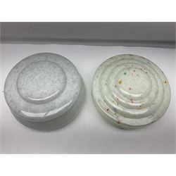 Six Art Deco glass fly catcher light shades, including marbled, mottled and frosted glass examples, largest D31cm