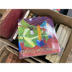 Quantity of books of predominantly art interest, to include David Hockney 'A Retrospective', English Art series volumes, etc together with other books to include Folio Society, history, annuals etc 