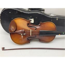 Skylark childs violin and bow, case, together with two other bows, an acoustic guitar and German Auto-Harps zither with floral decoration.   