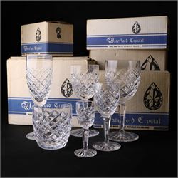 Waterford Crystal drinking glasses for six setting, in Comeragh pattern, including champagne, wine glass, sherry glasses, etc  
