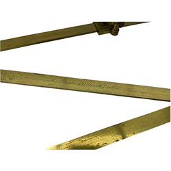 19th century brass pantograph by Robert Banks 441 Strand London, in an oak case, L56cm, W12cm