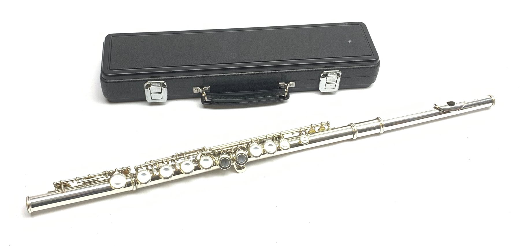 Mistral silver plated three-piece flute, serial no.8048, cased