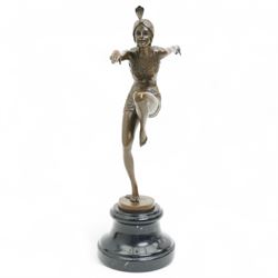 After Ferdinand Preiss (German 1882-1943): 'Con Brio', bronze figure bearing signature and with foundry mark, on black veined marble base, H38cm 