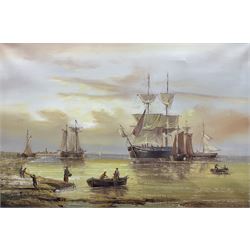 Embrose (Continental 20th century): Seascape with Ships at Full Sail, oil on canvas signed 60cm x 90cm