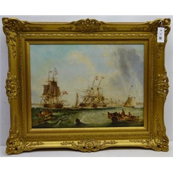  J W Carmichael (British 1799-1868): 'Men-of-War Portsmouth Harbour', oil on canvas unsigned 44cm x 59cm Notes: a larger and more detailed painting of this title by Carmichael hangs in the Laing Gallery Newcastle   