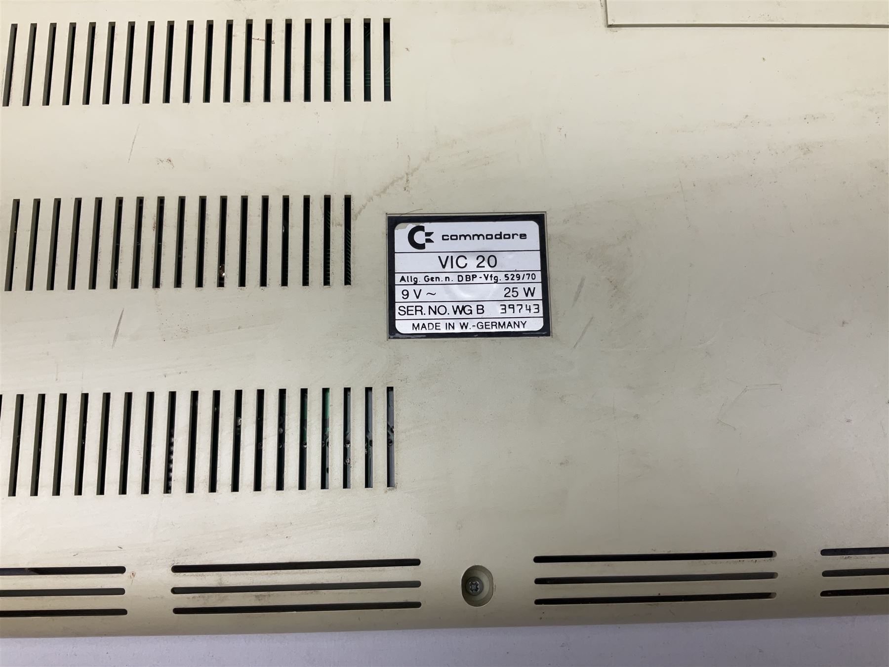 Commodore Vic 20 colour computer with power supply together with Commodore Datassette and Super Lander VIC 1907 game cassette