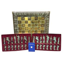 Marinakis Greek style cast metal chess set with board, with original box