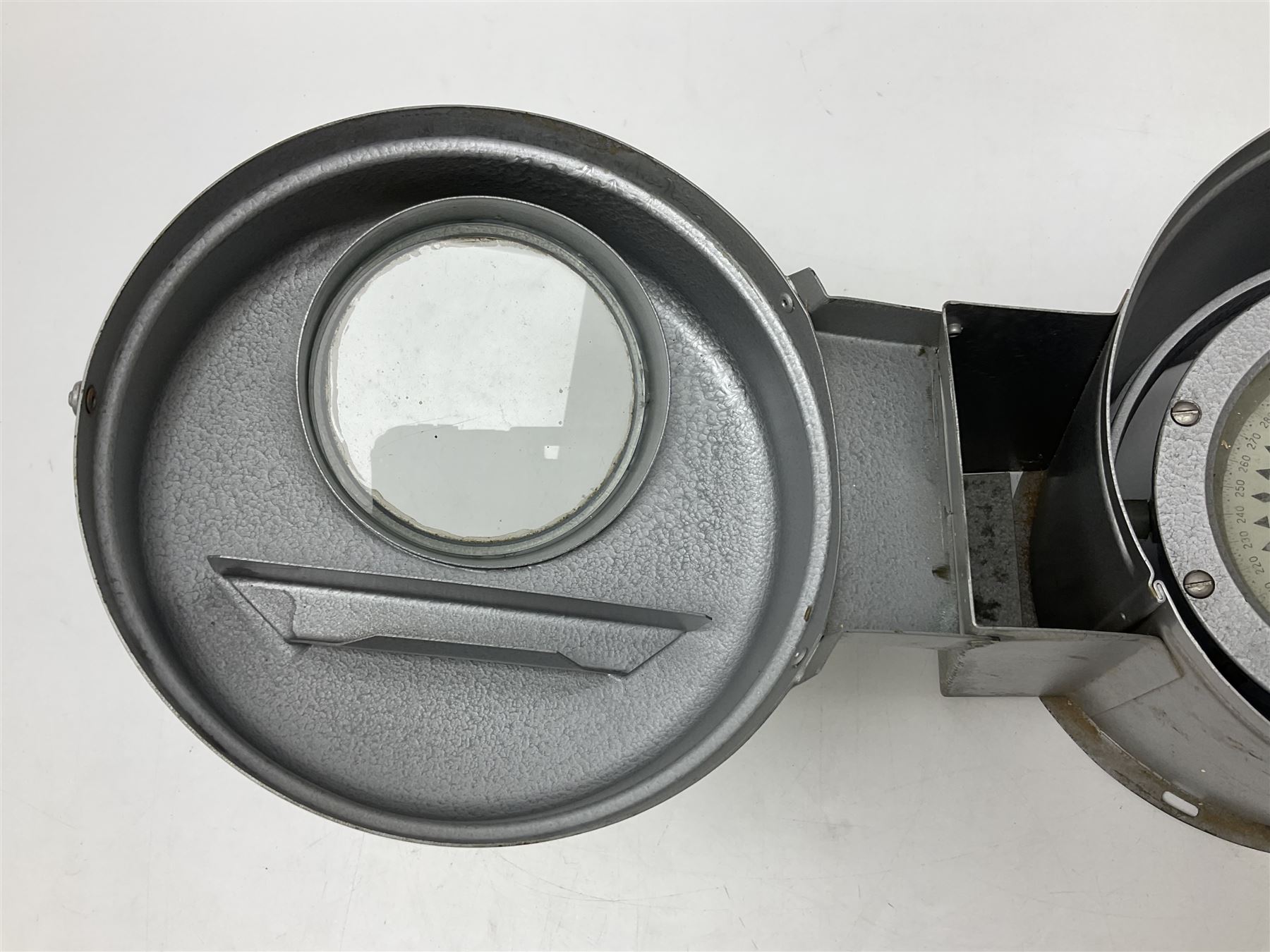 Ship's lifeboat gimble compass in binnacle, with plaque 'Bergen Nautik Instrumentfabrikk ..... Norway. Type BN25COL No.770559' 