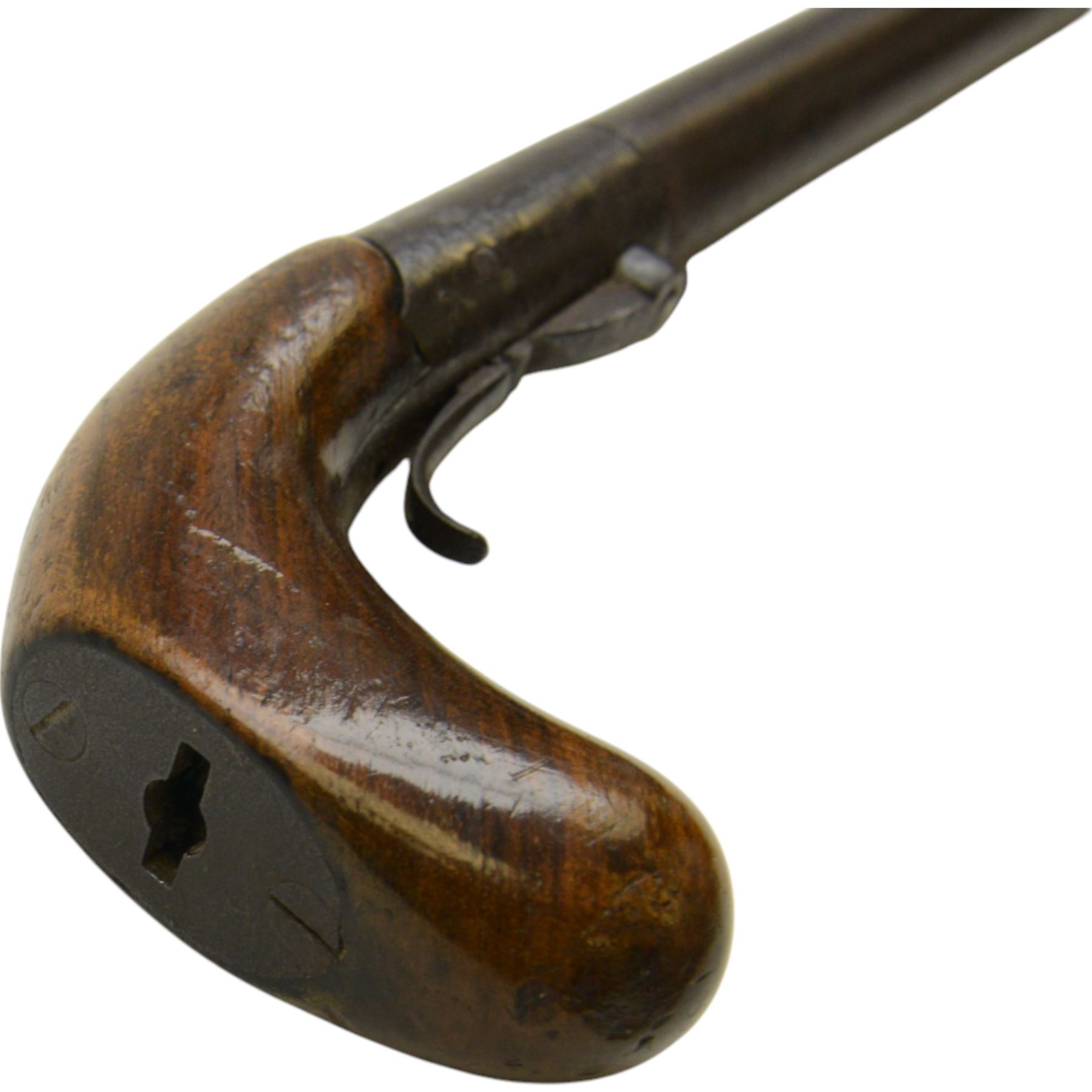 19th century walking stick gun or poacher's stick, with club-shaped handle with a recess for possible attachment of a stock, L84cm
