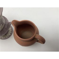 Collection of Wedgwood Jasperware, in orange, lilac and pink colourways, including oval tray, small jug, trinket boxes, trinket dishes, etc , all with impressed mark beneath