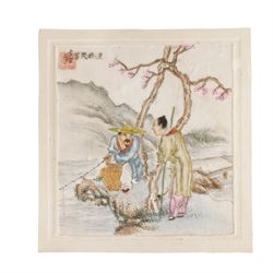 Chinese School (19th/20th Century): Yu Qiao Wenda or 'Dialogue between the Fisherman and the Woodcutter', watercolour on rice paper, titled and signed with artists seal, 8cm x 7.5cm; Indian School (19th Century): Erotic Kama Sutra Scene, miniature watercolour on ivory 8cm x 6cm 

This item has been registered for sale under Section 10 of the APHA Ivory Act