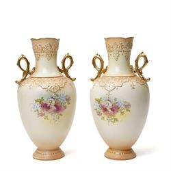 Pair of early 20th century S Fielding & Co. Royal Devon blush ivory ground vases, H38cm