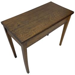 19th century oak tea table, rectangular fold-over top, on single gate-leg action base, square tapering supports 