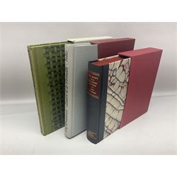 Seven Folio Society books, including The Divine Comedy, Charles Dickens Christmas Book, The Proud Tower, etc, all with outer sleeves