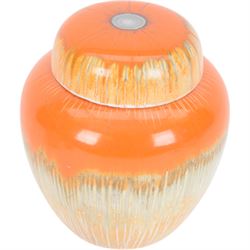 Four pieces of Shelley Harmony dripware, comparing ginger jar and three jugs, largest jug H23cm