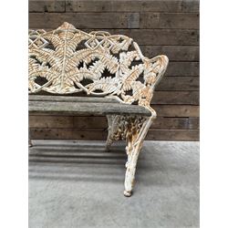19th century cast iron Coalbrookdale design garden bench, elaborate fern leaf motif, slatted timber seat 
