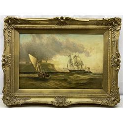 John Syer Jnr. (British 1846-1913): Sail and Steam Boats off Tynemouth Priory, oil on canvas laid on to panel signed and dated '77, 40cm x 60cm