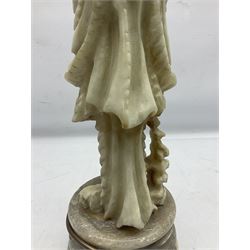 Carved soapstone lamp of Quan Yin on a lotus base, H56cm