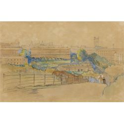 English School (Late 19th century): Architectural View of the Crescent Scarborough overloo...