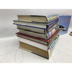 Ten books of predominantly military aircraft interest including Aircraft Anatomy World War Two, Hurricane Messerschmitt, The Avro Lancaster, The Luftwaffe Album, Encyclopaedia of Aircraft of WWII etc; together with a scrap album of WW2 newspaper cuttings