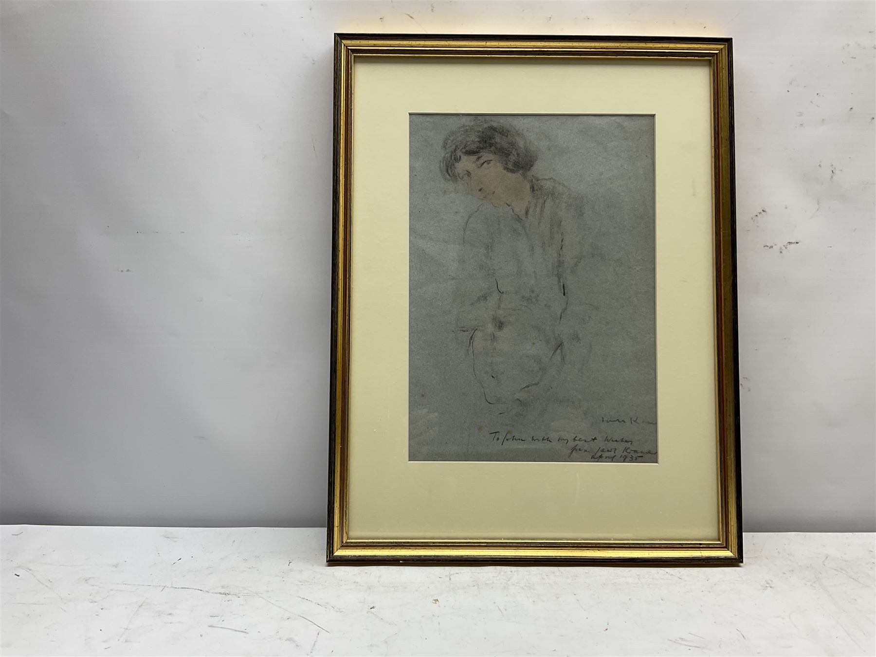 Jacob Kramer (Ukrainian/British 1892-1962): Figure of a Girl, charcoal and pastel signed and inscribed and dated 'To John with my best wishes from Jacob Kramer, April 1935', 30cm x 21cm