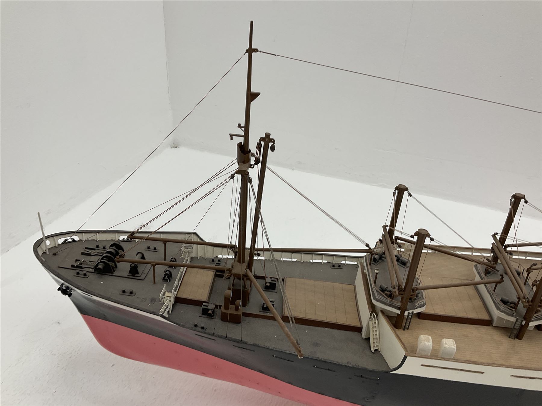 Scratch built model of the SS/HMS Hector armed merchant cruiser with full range of deck fittings L168cm with two copies of biographical information