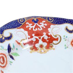 Ironstone Imari pattern meat plate and two similar plates, platter L52cm