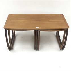  Teak nest of three tables, W102cm, H51cm, D49cm  