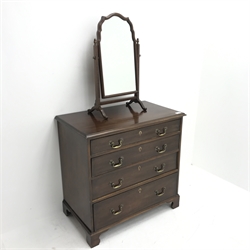 Small George III mahogany chest, moulded top, four graduating cockbeaded drawers, shaped bracket supports (W76cm, H75cm, D43cm), (*this item does not include the mirror)
