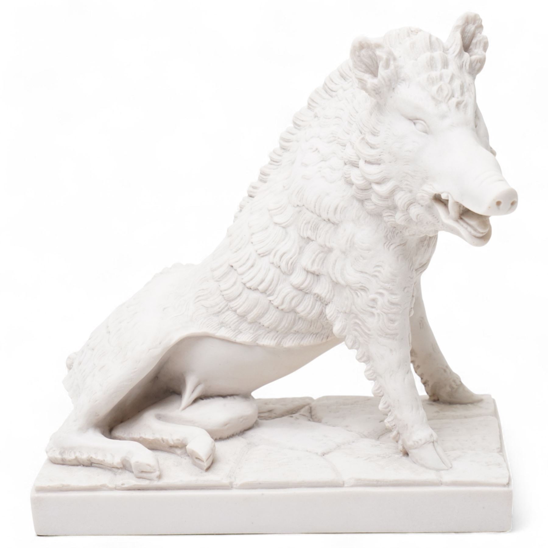 Modern sculpture of a boar, the base inset with an 'Arts and Commerce Promoted' medallion and marked 'England' on rectangular base H22cm