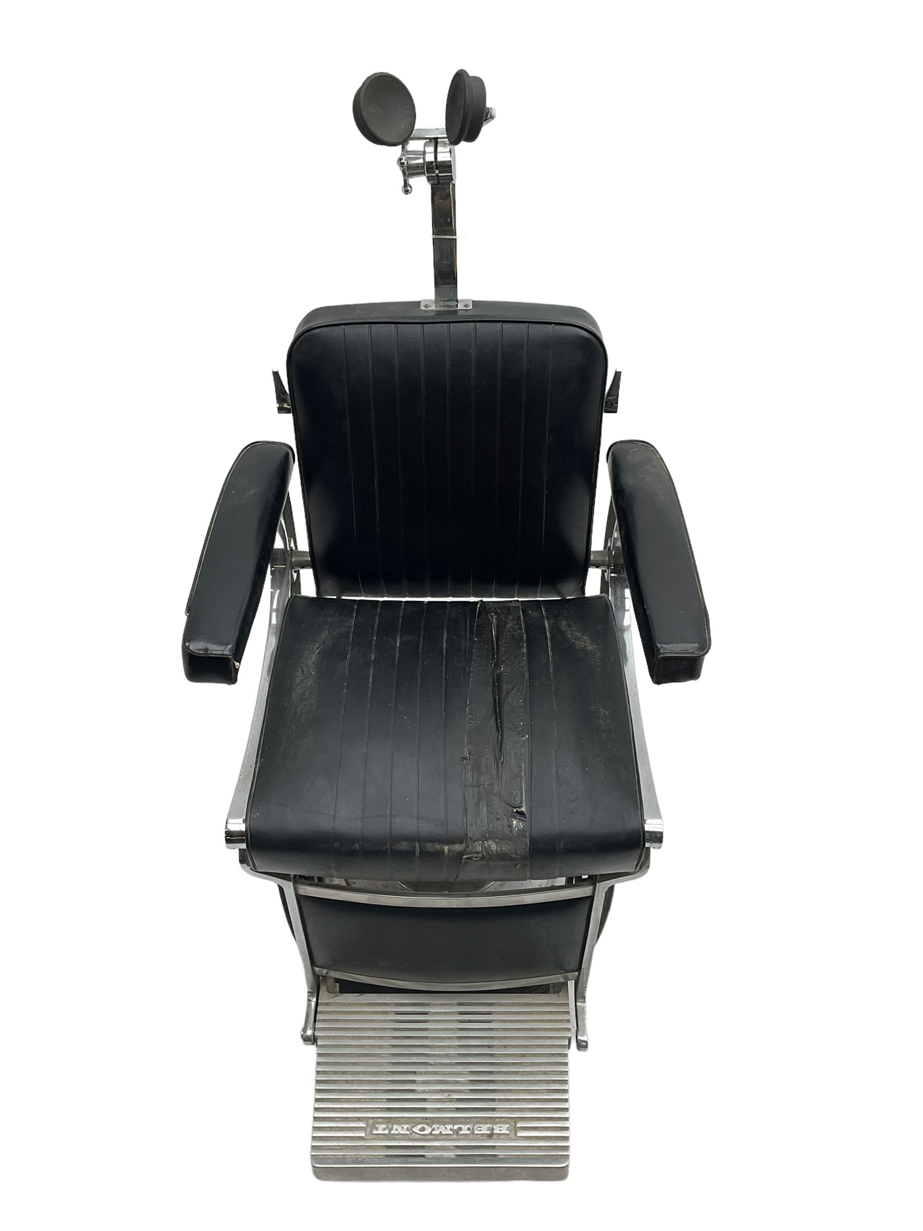 Belmont - mid 20th century barber's chair, upholstered in black leather finish fabric with chrome frame, hydraulic and swivel action 