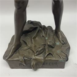 After Felix Carpentier, Improvisateur; bronzed figure of a man playing the flute, marked Felix Charpentier, H35