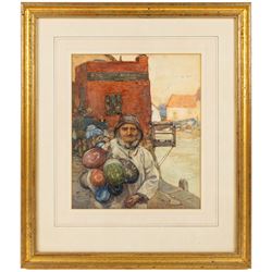 Percy Brooke (British 1869-1916): Fisherman at the 'Cod and Lobster' Staithes, watercolour signed and dated 1899, 30cm x 25cm