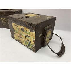 Miscellaneous shooting accessories - W.J. Bowman & Sons clay pigeon launcher; two leather cartridge belts; three cartridge bags; two canvas/leather game bags; and two metal/wooden cartridge boxes