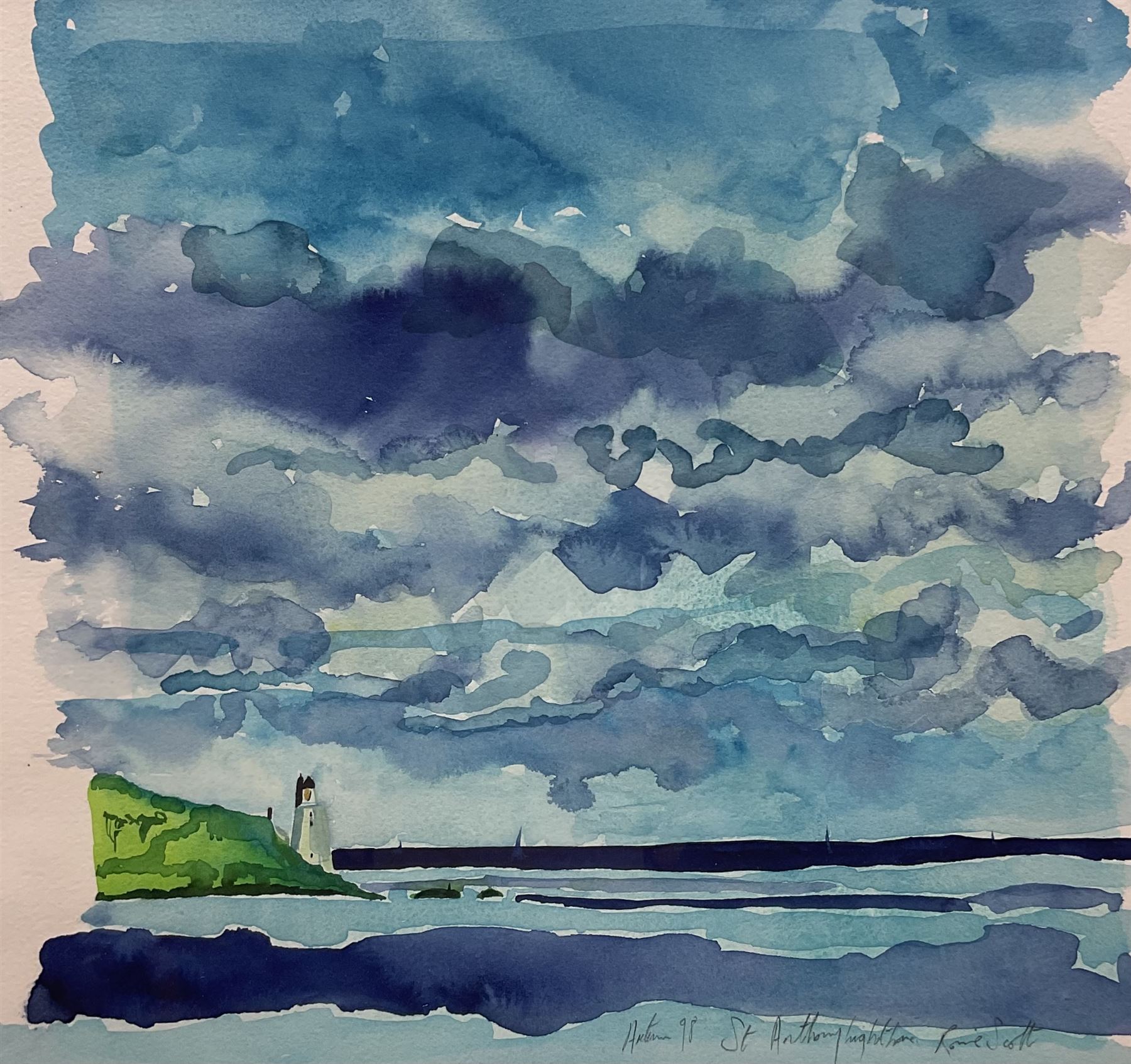 Rosie Scott (British Contemporary): 'St Anthony's Lighthouse' Falmouth, watercolour signed titled and dated '98, 36cm x 37cm