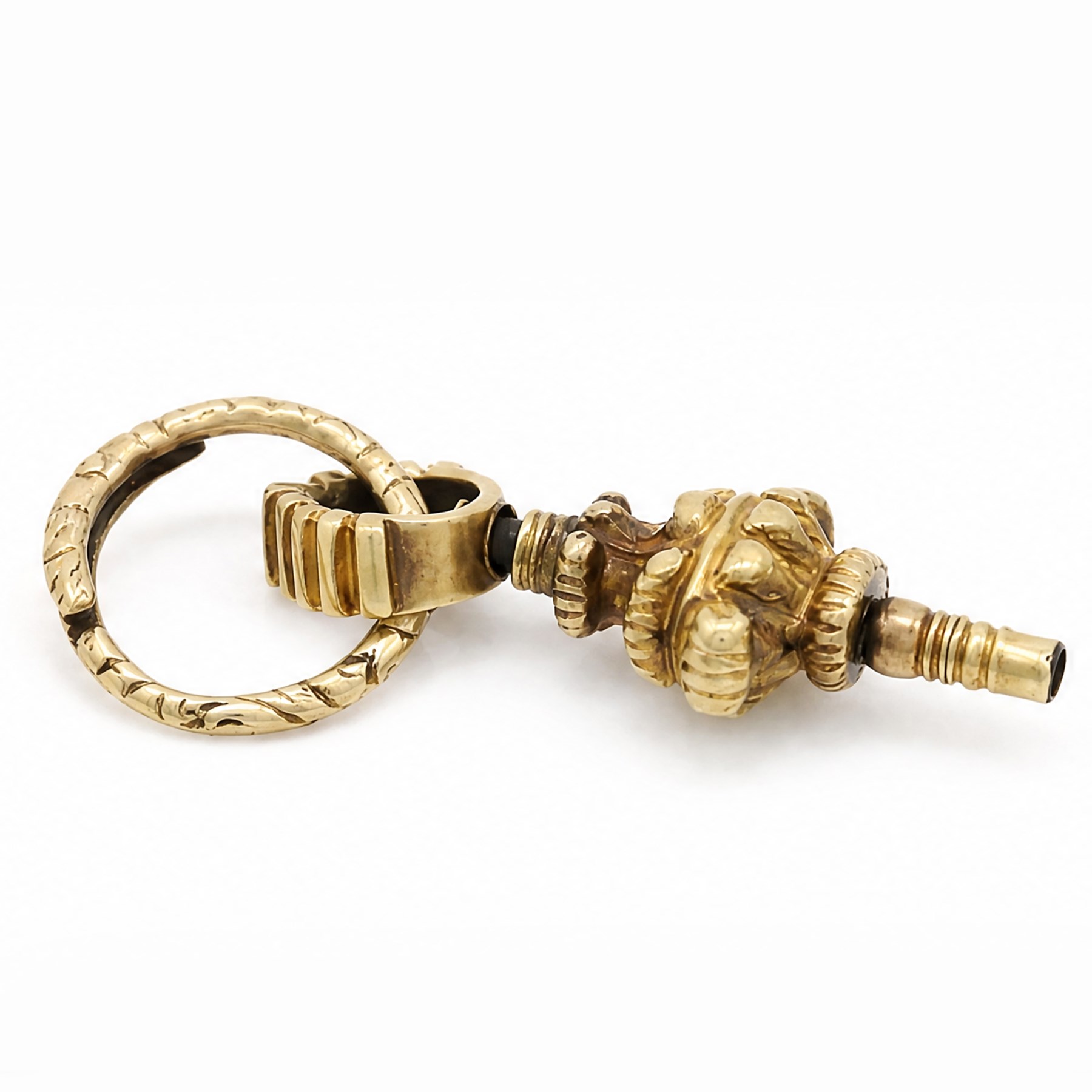19th century gold pocket watch key and foliate engraved split ring