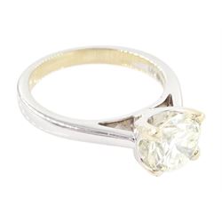 18ct two tone gold diamond ring, single round brilliant cut diamond of approx 1.70 carat, in a four claw setting, hallmarked