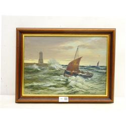  Sidney Valentine Gardner  (Staithes Group 1869-1957): Coble Running for Shelter Whitby, oil on canvas board signed 24cm x 34cm   DDS - Artist's resale rights may apply to this lot    