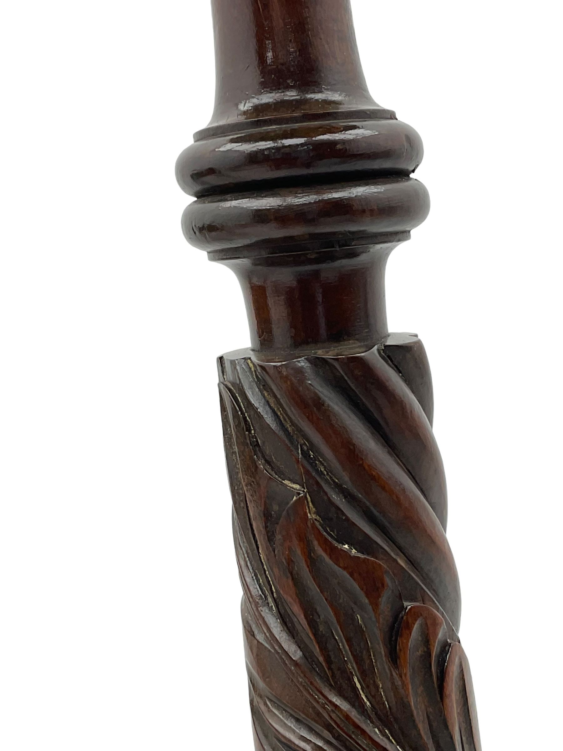 Mahogany rope twist jardiniere stand (H98cm); George III mahogany fold-over tea table (H75cm); occasional table with sectioned drawer (H72cm, W49cm, D37cm); upholstered stool (4)